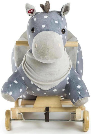Kinderkraft Fabric Rocking Toy Horse for 12+ months with Sounds & Wheels with Max Load Capacity 30kg Gray