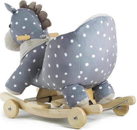 Kinderkraft Fabric Rocking Toy Horse for 12+ months with Sounds & Wheels with Max Load Capacity 30kg Gray