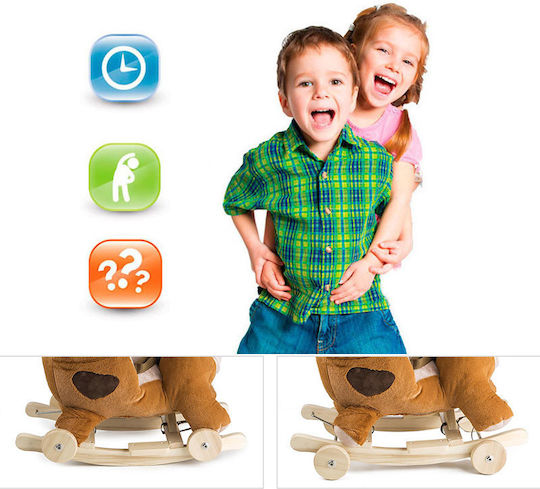 Kinderkraft Fabric Rocking Toy Horse for 12+ months with Sounds & Wheels with Max Load Capacity 30kg Gray