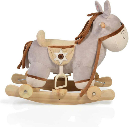 Moni Dulcinea Fabric Rocking Toy Donkey for 24+ months with Sounds, Music & Wheels with Max Load Capacity 20kg Gray