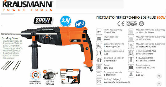 Krausmann 9820 Impact Demolition Hammer Electric 800W with Chuck SDS Plus 9820