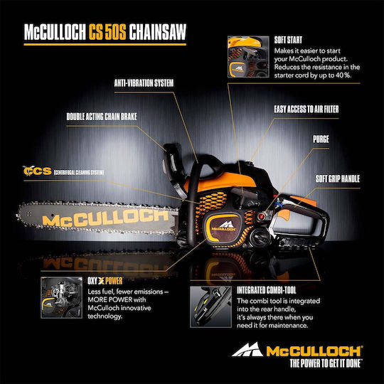 McCulloch CS 50S Gasoline Chainsaw 5.9kg with Blade 45cm and Easy Start