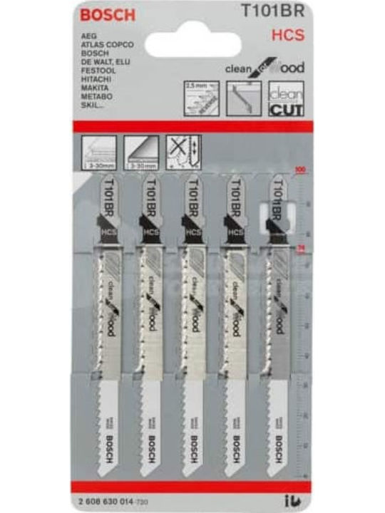 Bosch T101BR Jig Saw Blade for Wood 100mm Clean for Wood 5pcs 2608630014