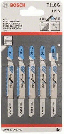 Bosch T118G Λάμες Basic for Metal για Μέταλλο 50mm 5τμχ