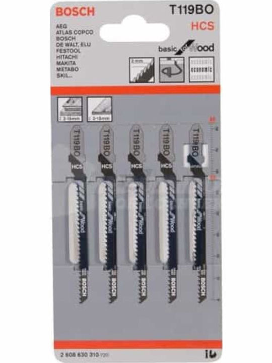 Bosch T119BO Ленти за джиг-резачки Основни за дърво за Дърво 83мм 5бр