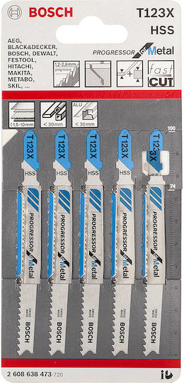 Bosch T123X Jig Saw Blade for Metal 100mm 5pcs 2608638473