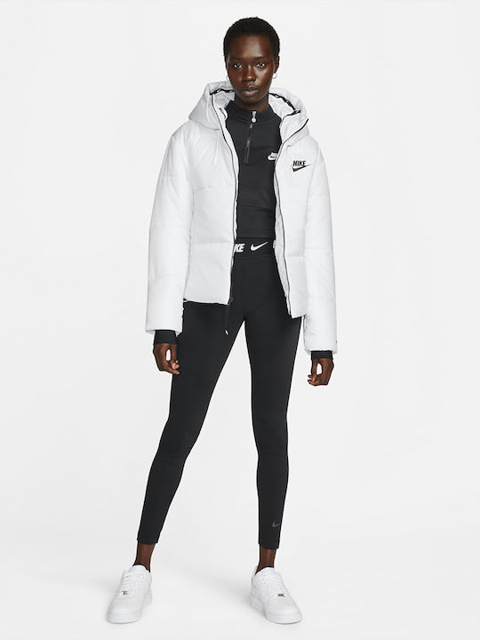 Therma Fit Repel Women's Short Puffer Jacket for Winter with Hood White