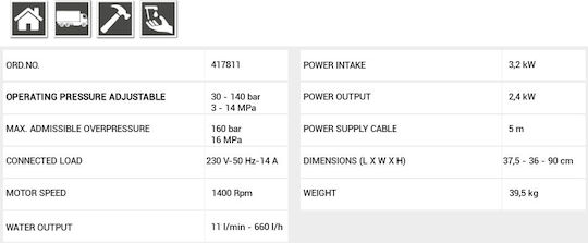 Kranzle K 2160 TST Pressure Washer Electric 2400W with Pressure 160bar and Metal Pump