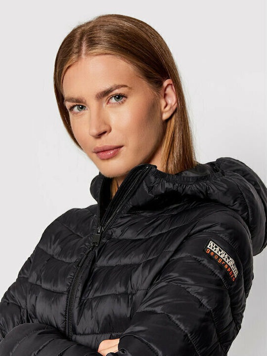 Aerons Women's Short Puffer Jacket for Winter with Hood Black