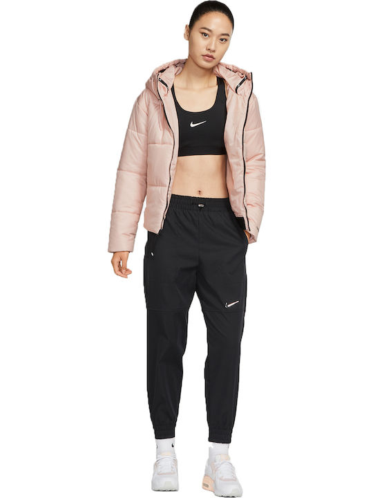 Sportswear Women's for Hiking Short Puffer Jacket for Winter with Hood Repel Pink
