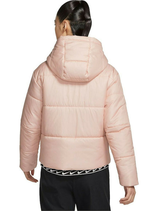 Sportswear Women's for Hiking Short Puffer Jacket for Winter with Hood Repel Pink