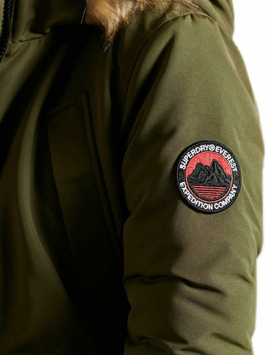 Everest Lang Damen Parka Jacke mit pelziger Kapuze für Winter Khaki