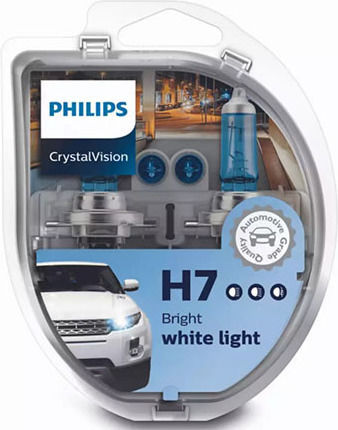 Philips Lamps Car CrystalVision H7 Halogen 4300K Natural White 12V 55W 2pcs