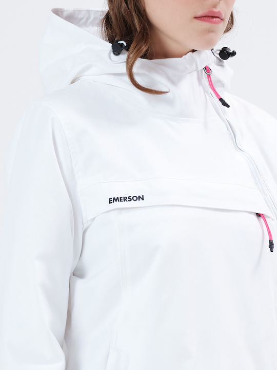 Women's Short Sports Jacket Waterproof and Windproof for Winter with Hood White