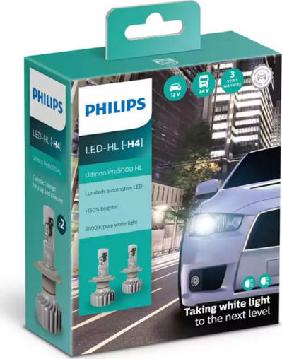 Philips Λάμπες Αυτοκινήτου Ultinon Pro5000 HL H4 LED 5800K Ψυχρό Λευκό 12V 15W 2τμχ
