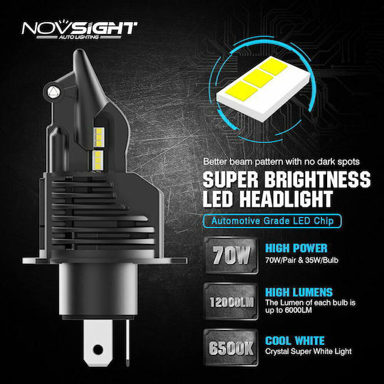 NovSight Lamps Car H4 LED 6500K Cold White 32V 30W 2pcs