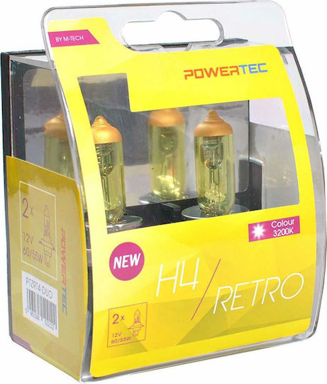M-Tech Λάμπες Αυτοκινήτου & Μοτοσυκλέτας Powertec Retro H4 Αλογόνου 3200K Θερμό Λευκό 12V 60W 2τμχ