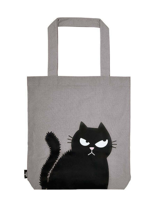 Moses The Cat Shopper Happy Face Βαμβακερή Τσάντα για Ψώνια σε Γκρι χρώμα Moses The Cat Shopper Happy Face Βαμβακερή Τσάντα για Ψώνια σε Γκρι χρώμα