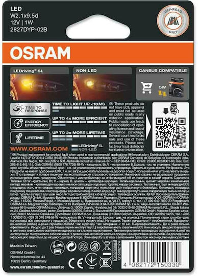 Osram Λάμπες Αυτοκινήτου & Μοτοσυκλέτας Ledriving SL Yellow T10 LED Πορτοκαλί 12V 0.5W 2τμχ