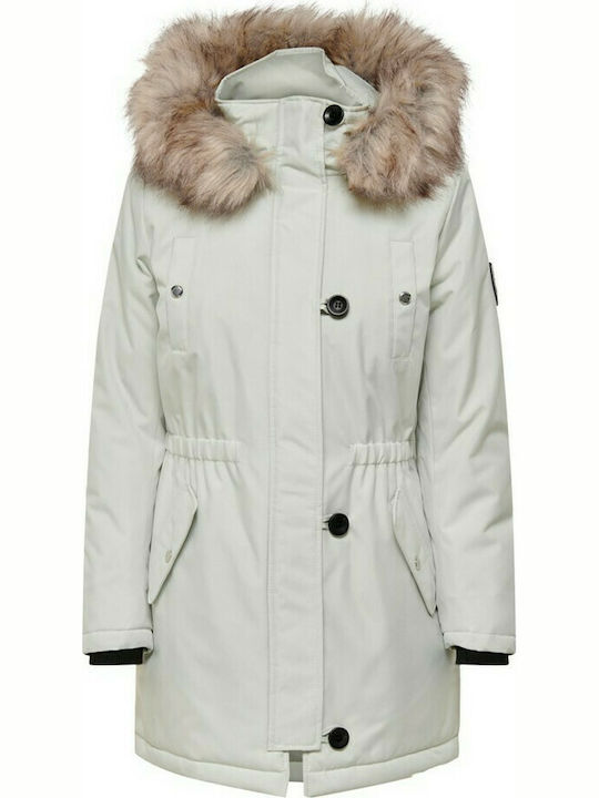 Only 15213755 Women's Long Parka Jacket for Winter with Detachable Hood Mercury