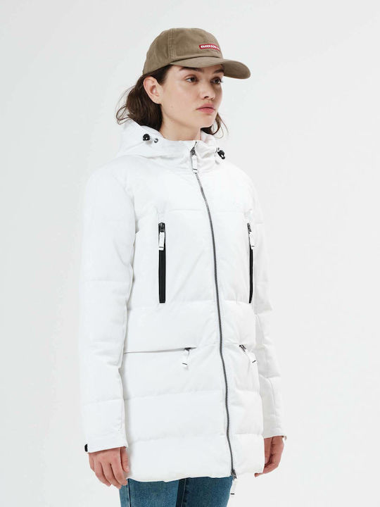 Lungă Jachetă de femei Puffer Impermeabilă și antivant Alb