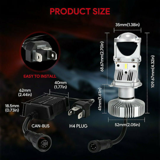 NovSight Lampen Auto N26 H4 LED 6500K Kaltes Weiß 12-24V 90W 2Stück