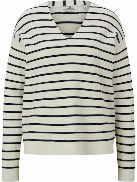 Damen Bluse Langärmelig mit V-Ausschnitt Gestreift Marineblau