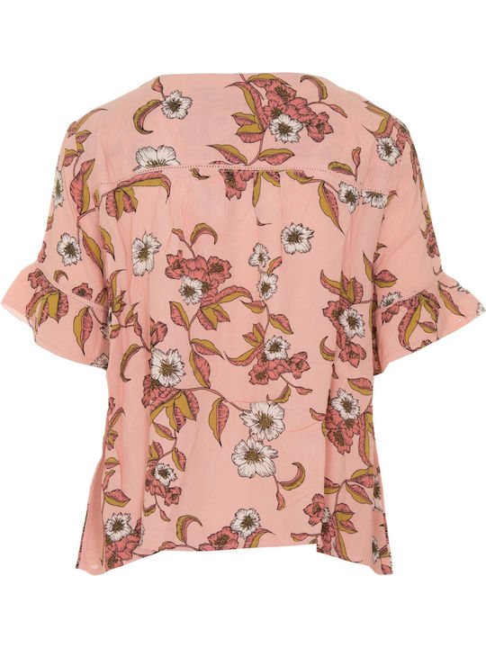 Kurzärmelig Damen Hemd Rosa Blumen