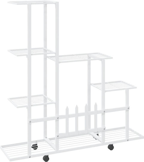 vidaXL Pot Rack Metal White with Wheels 94.5cmx25cmx92.5cmcm.