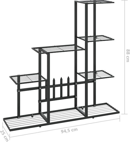 vidaXL Pot Rack Metal Black 94.5cmx25cmx88cmcm.