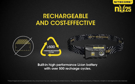 NiteCore Rechargeable Headlamp LED IP66 with Maximum Brightness 360lm NU25 Yellow