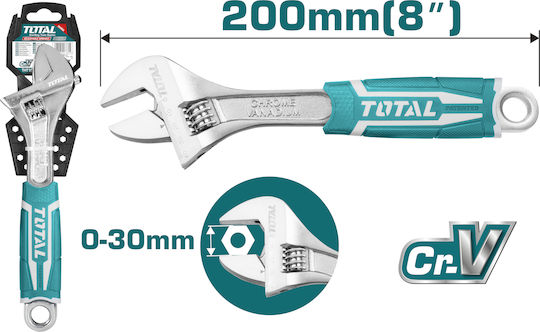 Total Γαλλικό Κλειδί Μήκους 200mm 8" με Άνοιγμα Σιαγόνων έως 30mm και Αντιολισθητική Λαβή