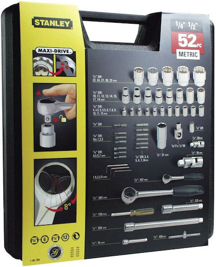 Stanley Set de chei tubulare și clichet 1\2" & 1\4" 52buc