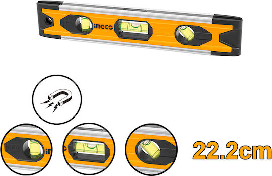 Ingco HMSL01030 Mini Spirit Level Aluminum Magnetic 22.5cm with 3 Eyes