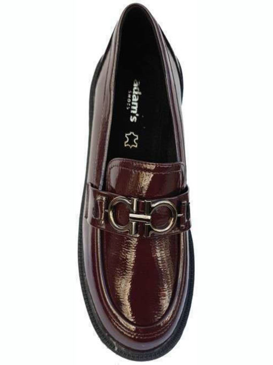 Adam's Shoes Patent Leather Women's Moccasins in Burgundy Color