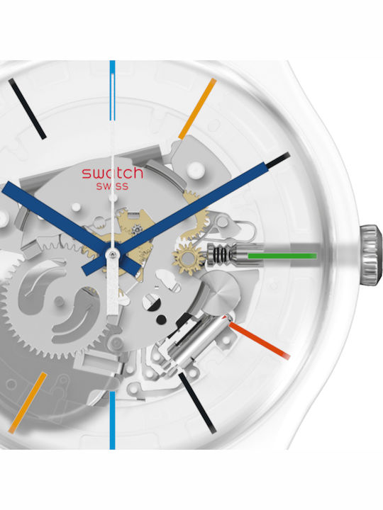 Swatch Red Rivers And Mountains Damen Uhr mit Kautschukarmband