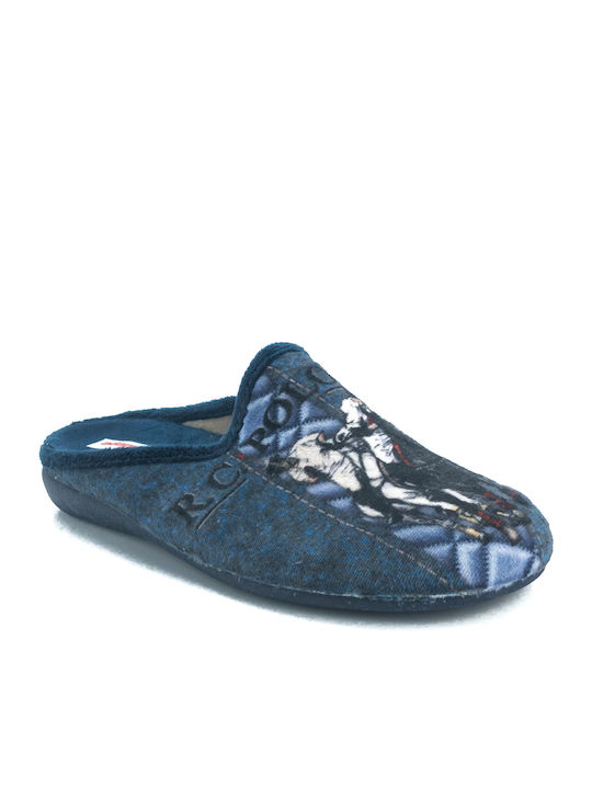 Adam's Shoes Men's Printed Slippers Blue