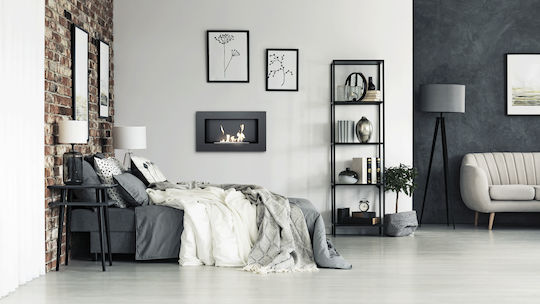 Kratki Golf Flat Tuv Επιτοίχιο Τζάκι Βιοαιθανόλης Εσωτερικού Χώρου Μαύρο 64.8x12x37.4cm