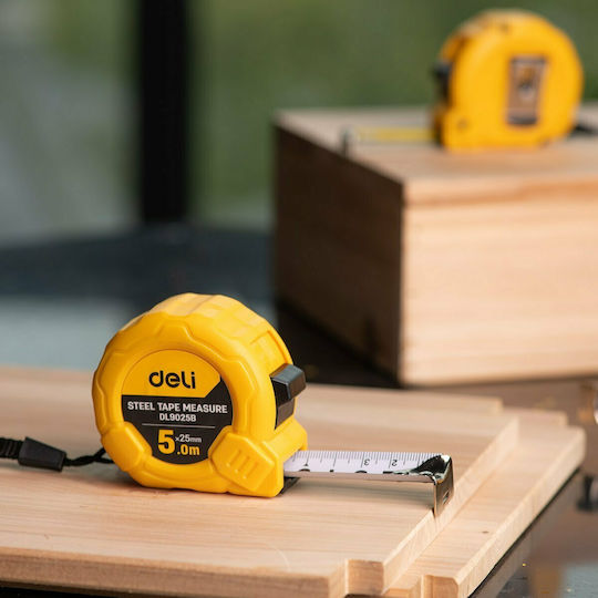 Deli Tape Measure with Auto-Rewind 25mm x 5m E
