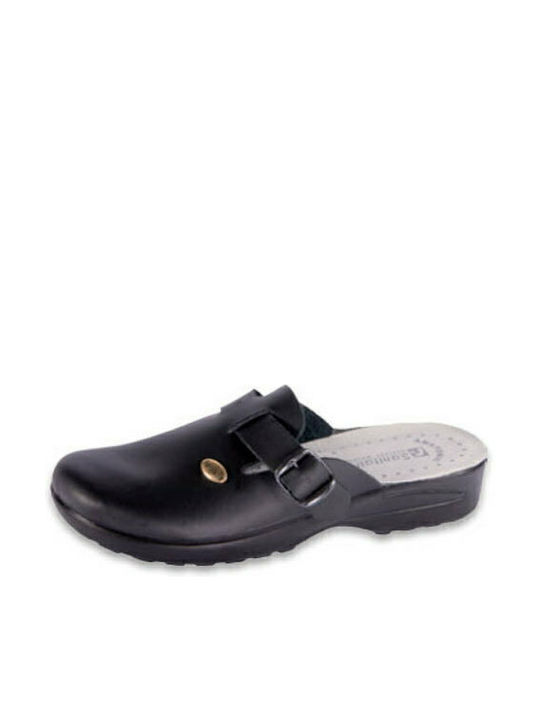 Sanitaire Damen Leder Holzschuhe Anatomisch Schwarz