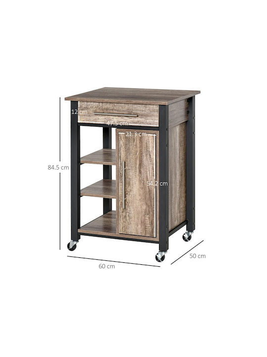 HomCom Τρόλεϊ Κουζίνας Ξύλινο 5 Θέσεων Καφέ 60x50x84.5cm