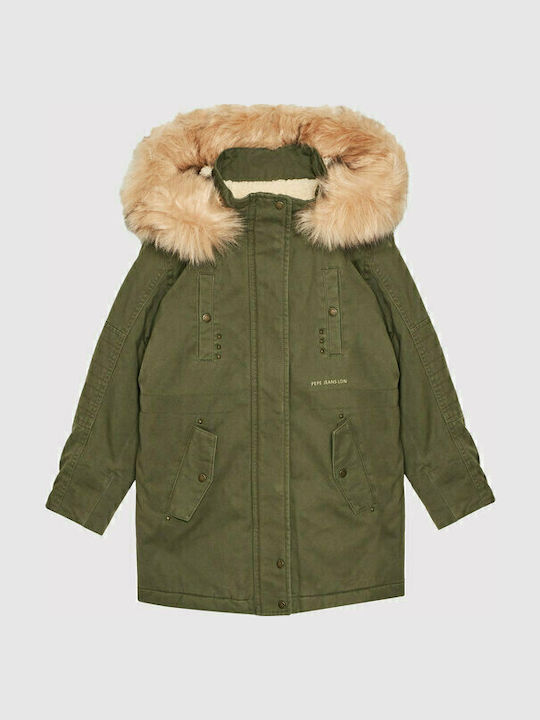 Charlotte Kinder Parka Lang mit Kapuze Khaki