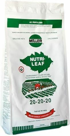 Miller Chemical Nutrileaf Crystal Fertilizer Nitrogen, Phosphorus, Potassium (20-20-20) General Use 1kg