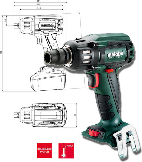 Metabo SSW 18 LTX 400 BL Brushless Impact Wrench Battery 18V Solo with Socket 1/2"