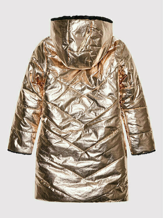 Kids' Quilted Jacket Long Double Sided with Hood Gold