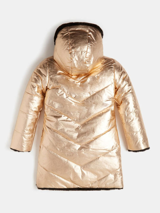 Kids' Quilted Jacket Long Double Sided with Hood Gold