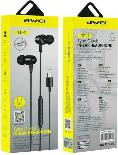 Awei TC-1 Type-C In-ear Handsfree Headphones with Connector USB-C Black