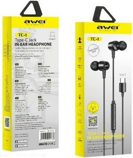 Awei TC-1 Type-C In-ear Handsfree Headphones with Connector USB-C Black
