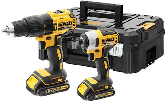 Dewalt Set Impact Drill Driver & Impact Screwdriver Brushless 18V with 2 Batteries 2Ah and Case