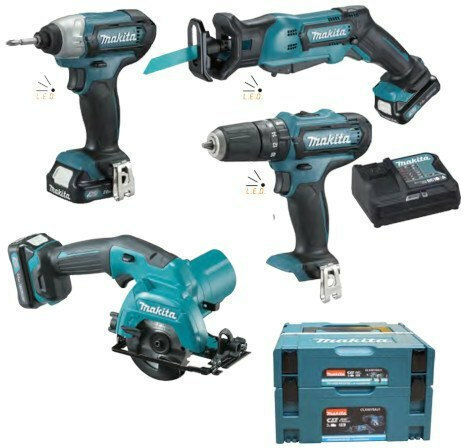 Makita CLX431SAJ1 Σετ Δισκοπρίονο, Κρουστικό Δραπανοκατσάβιδο, Παλμικό Κατσαβίδι & Σπαθοσέγα 12V με 3 Μπαταρίες 2Ah και Θήκη